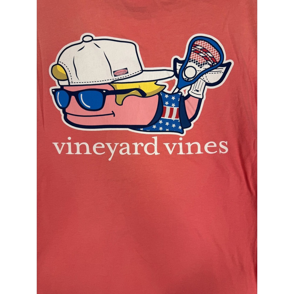Vineyard Vines Mens Large Lacrosse Whale Graphic Pocket T-Shirt Coral Pink